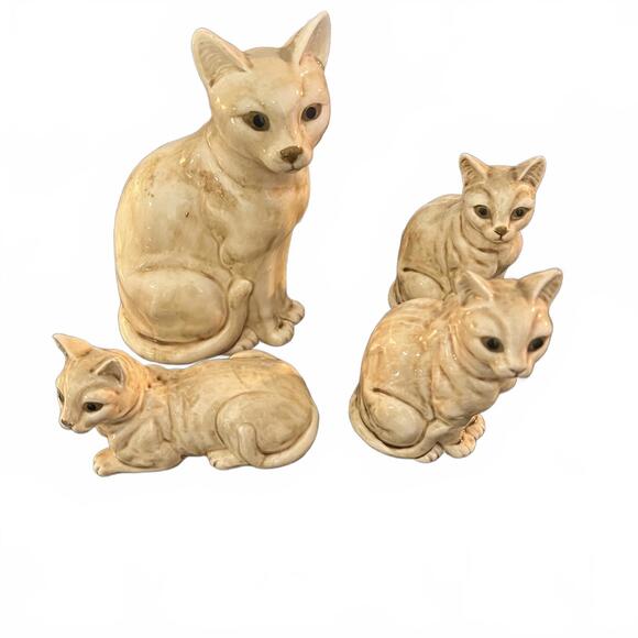 Set of 4 Norleans Ceramic Cat Figurines Made in Japan